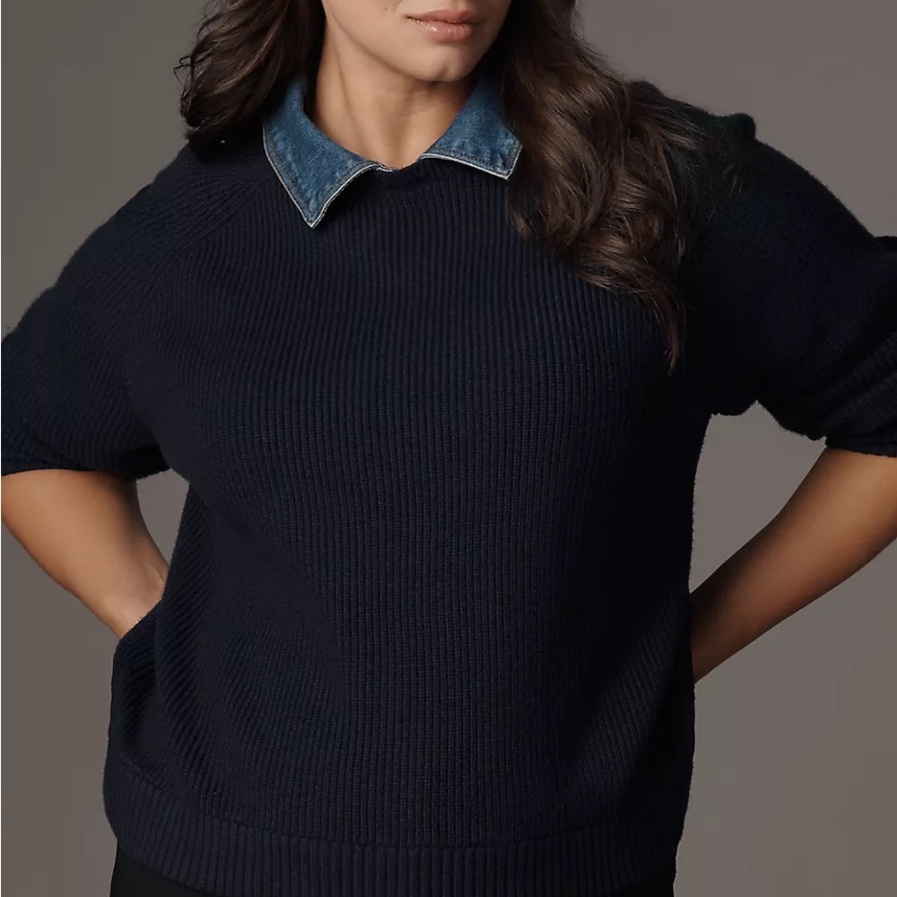 NWT Size 1X - Anthropologie Sweater with removable Denim-Collar  (NWT US$ 118)